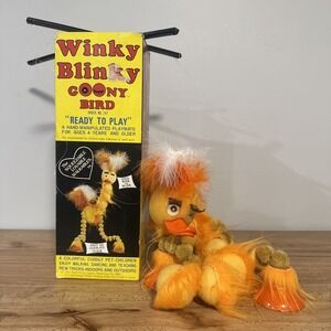 Winky Blinky Marionette Yellow Goony Bird Puppet Walking Blinks Winks w/Box
